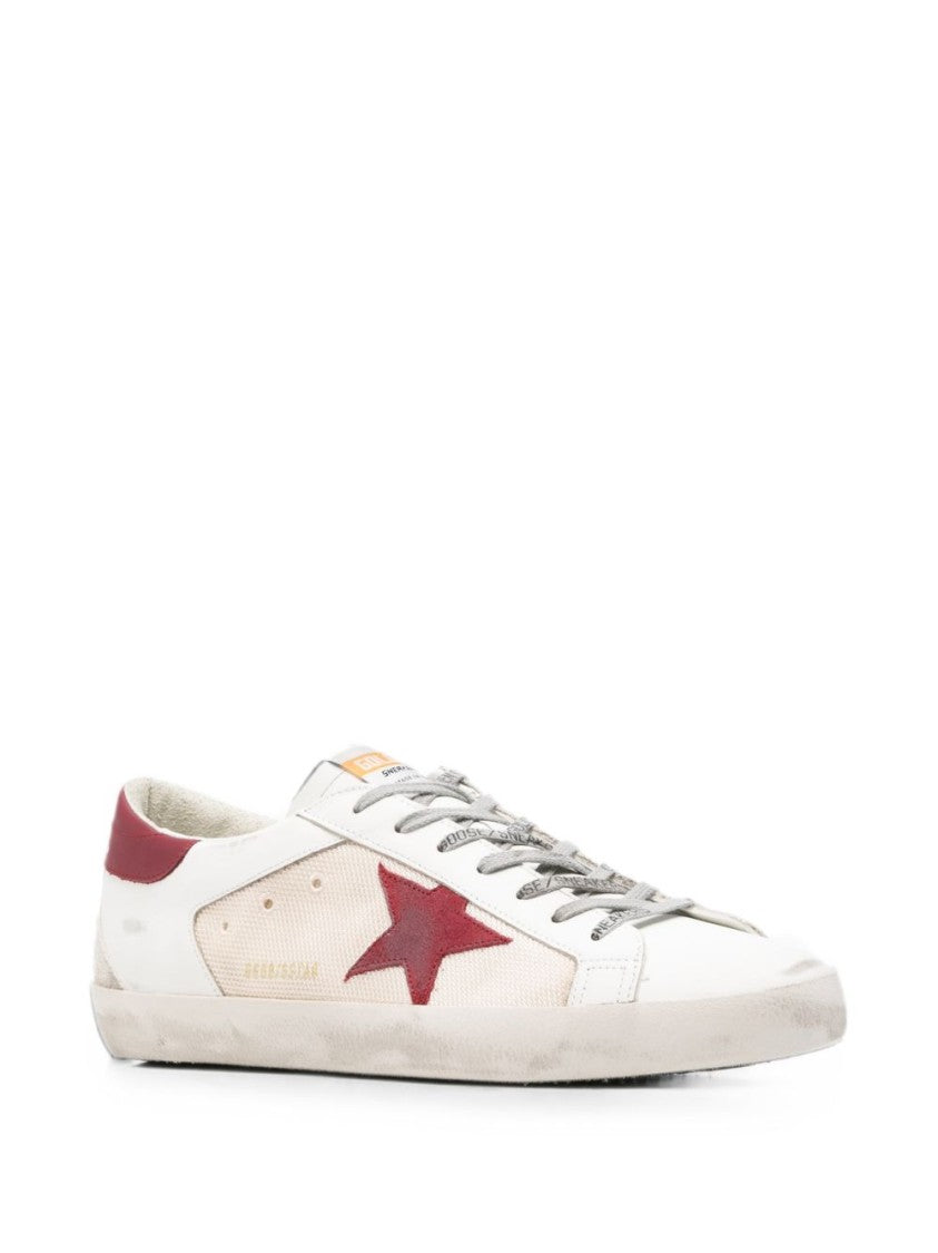 Golden Goose Distressed Red Accents Low-Top Sneakers