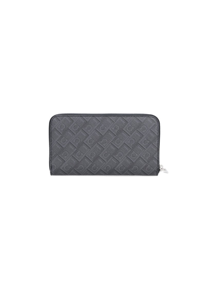 Ferragamo Black Central Zip Leather Wallet