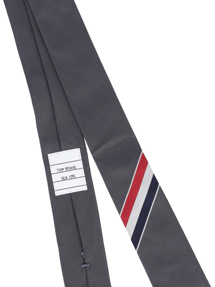 Thom Browne Silk Tie With Distinctive Tricolor Accent And Adjustable Length