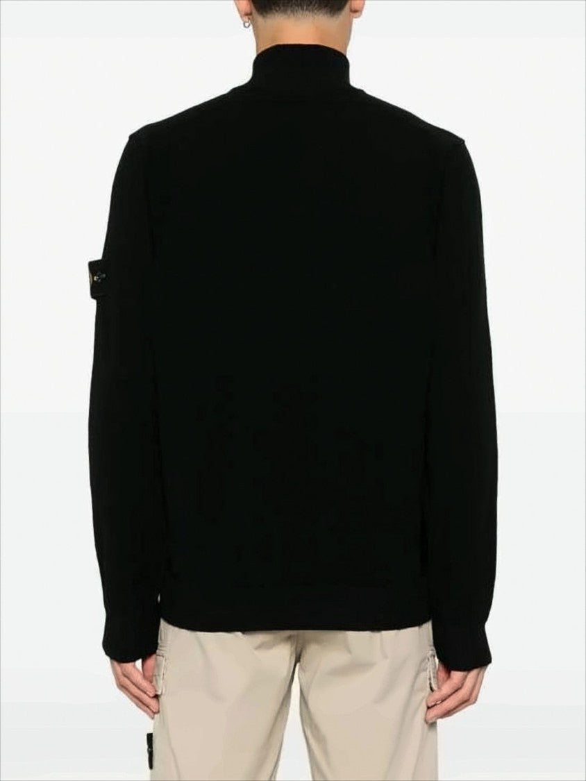 Stone Island Black Turtleneck Sweater With Signature Patch