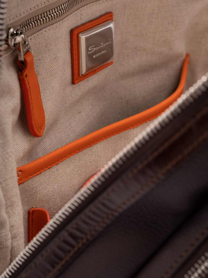 Santoni Textured Calf Leather Backpack With Carrying Options