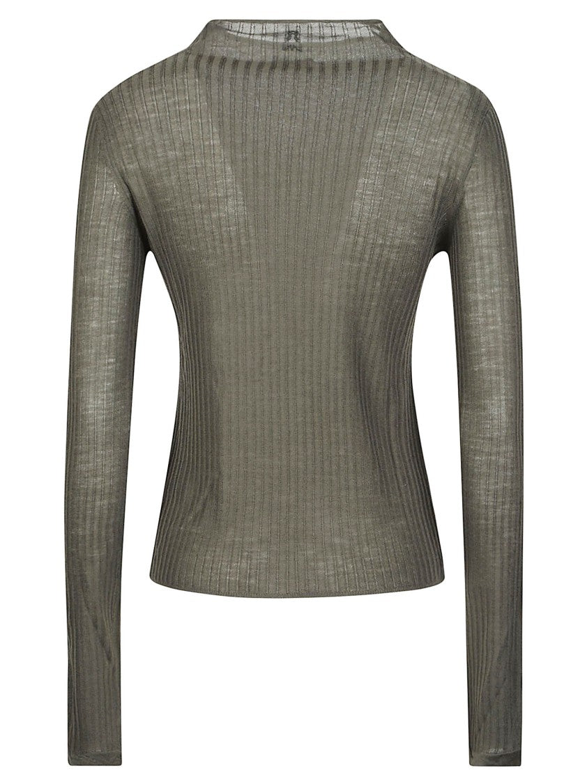 Patrizia Pepe Long Sleeve Turtle Neck Fitted Ribbed Wool Turtleneck