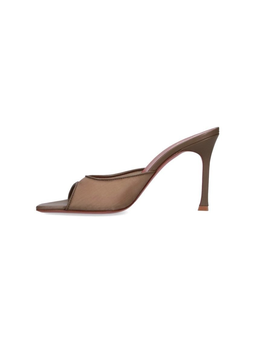 Amina Muaddi Beige Slim Flared High-Heeled Mule