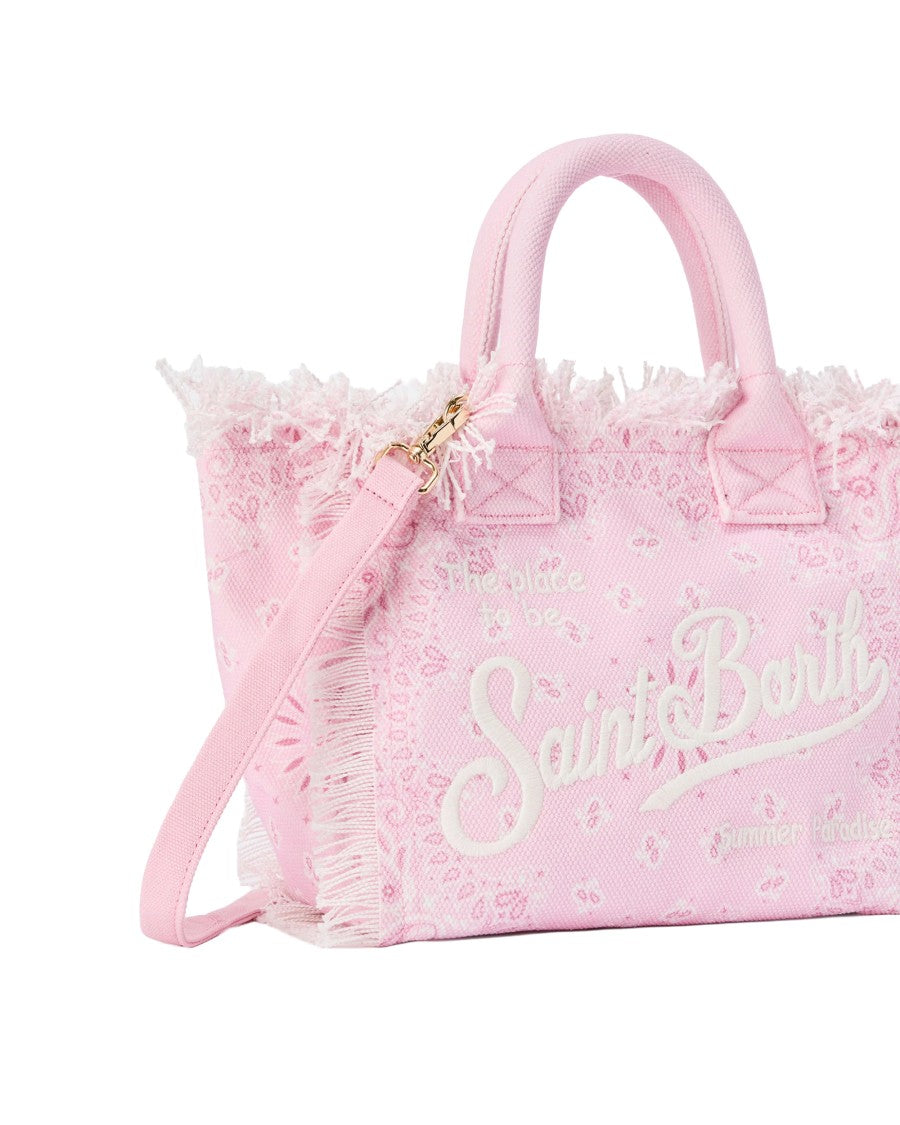 Mc2 Saint Barth Round Canvas Tote Bag With Soft Pink Bandana Print