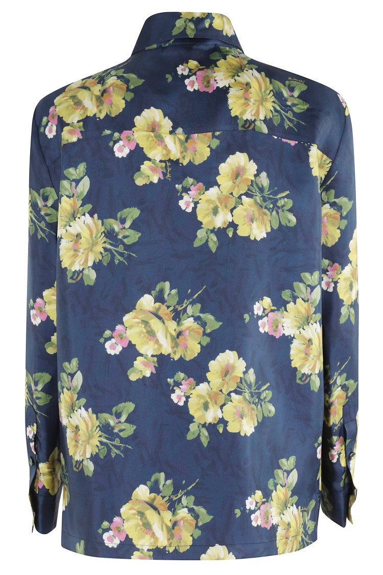 La Double J Boy Floral Print Silk Shirt