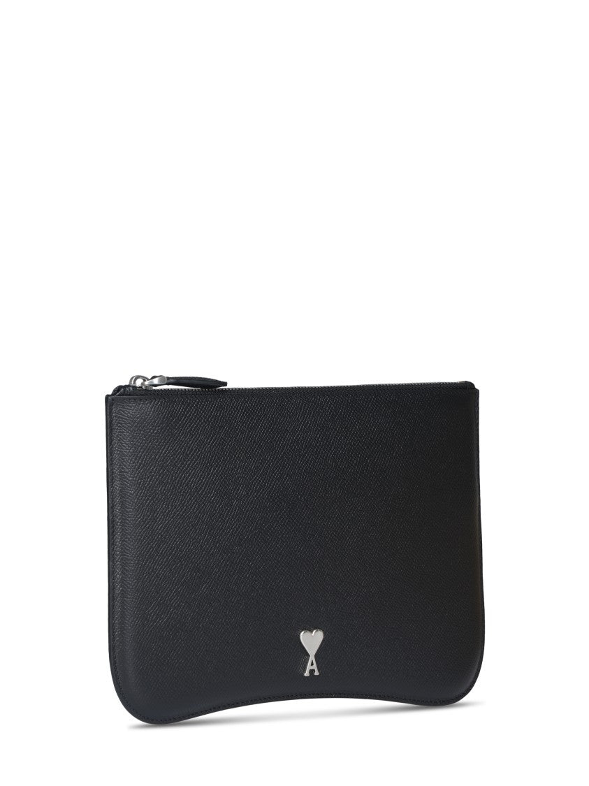 Ami Textured Leather Pouch With Rounded Base