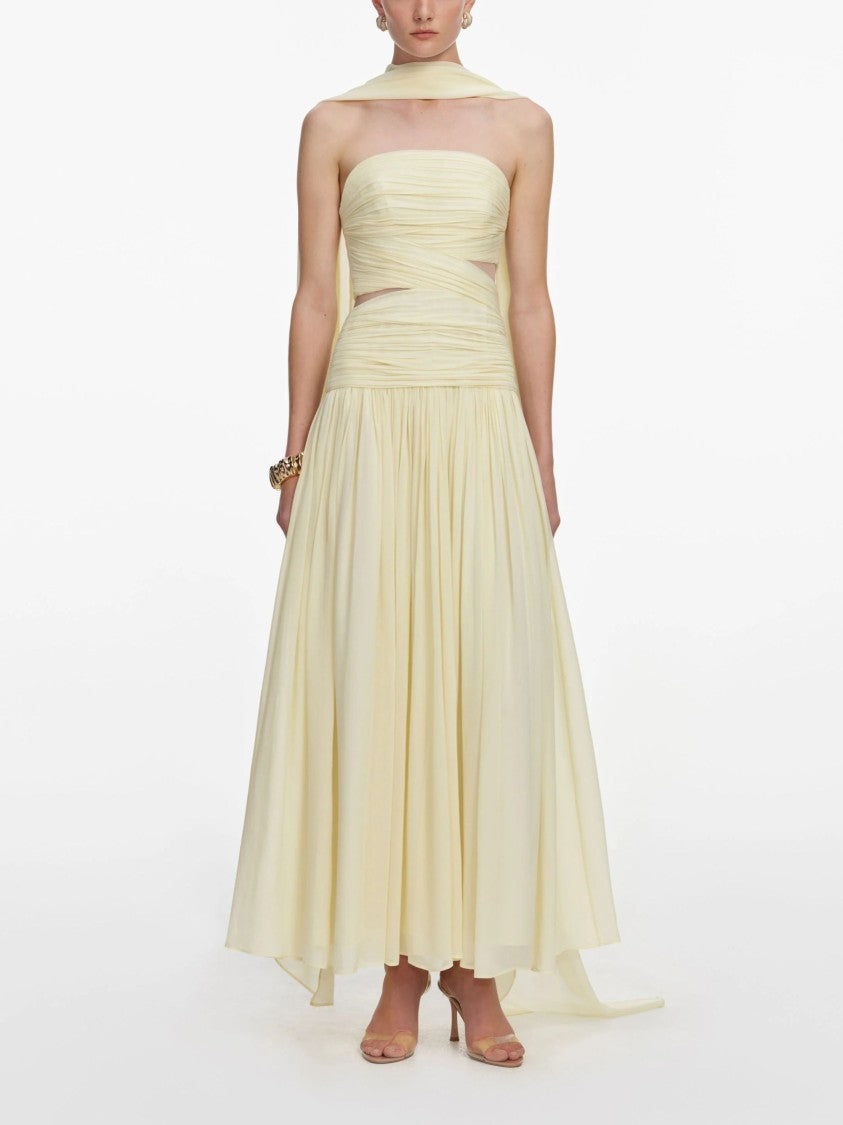 Self-Portrait Yellow Wrap Around Georgette Midi Dress
