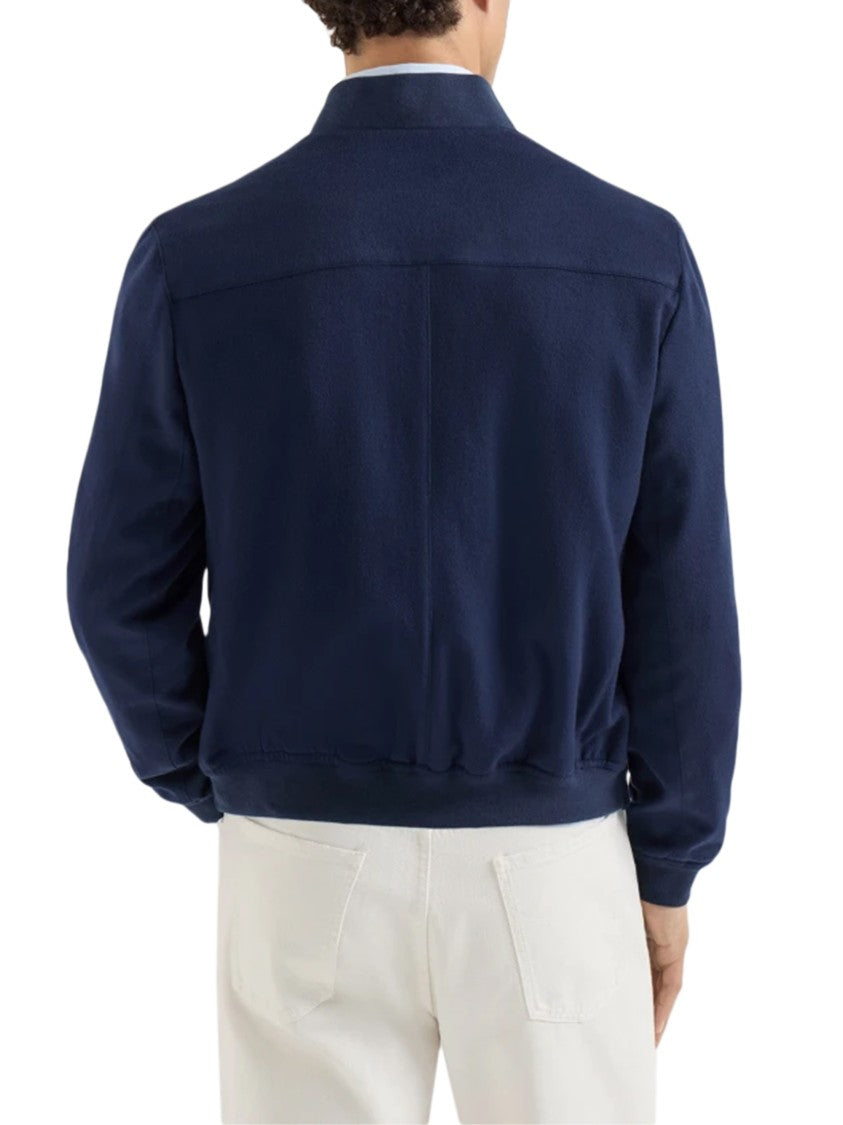 Brunello Cucinelli Tailored Blue Casual Jacket With Ribbed Details