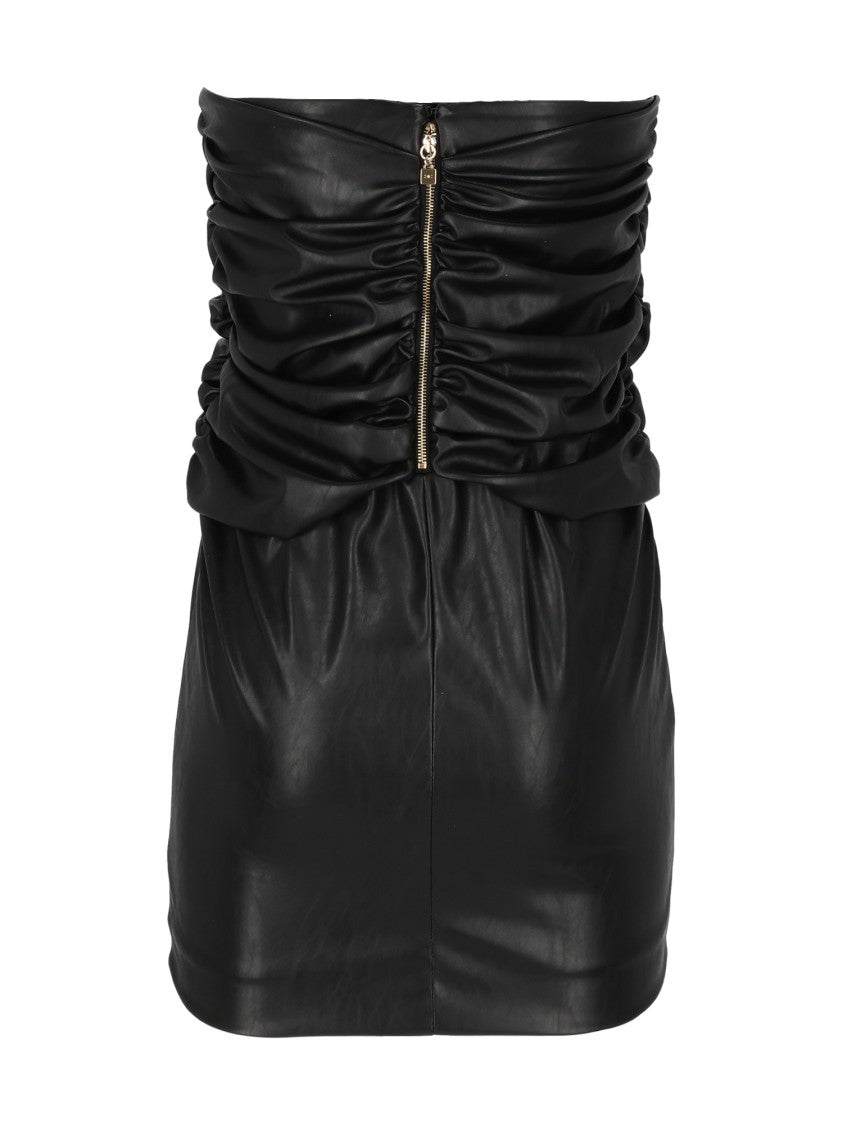 Elisabetta Franchi Glossy Black Mini Skirt With Ruched Waist Design