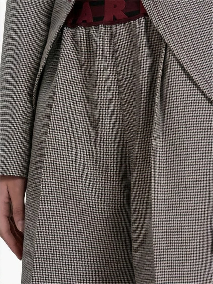 Marni Tailored Wide-Leg Flare Pants With Houndstooth Pattern