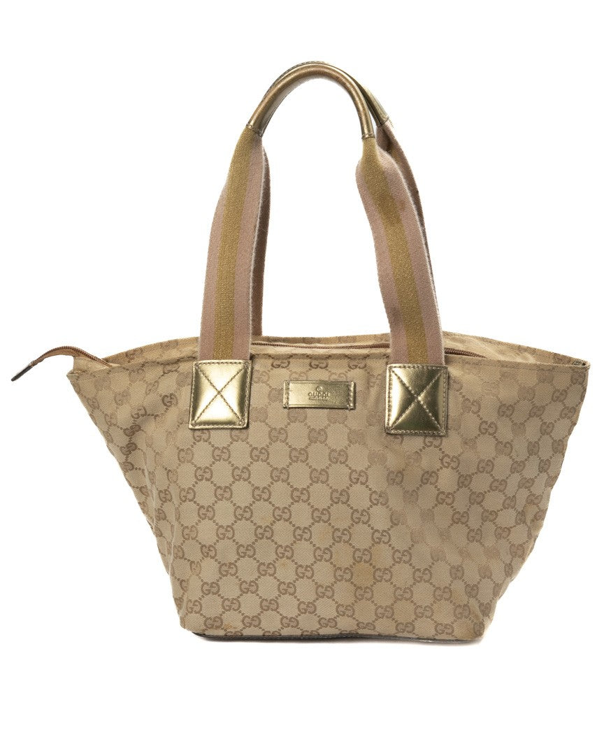 Gucci Gold Shopper Medium Gg Supreme Canvas Tote Bag