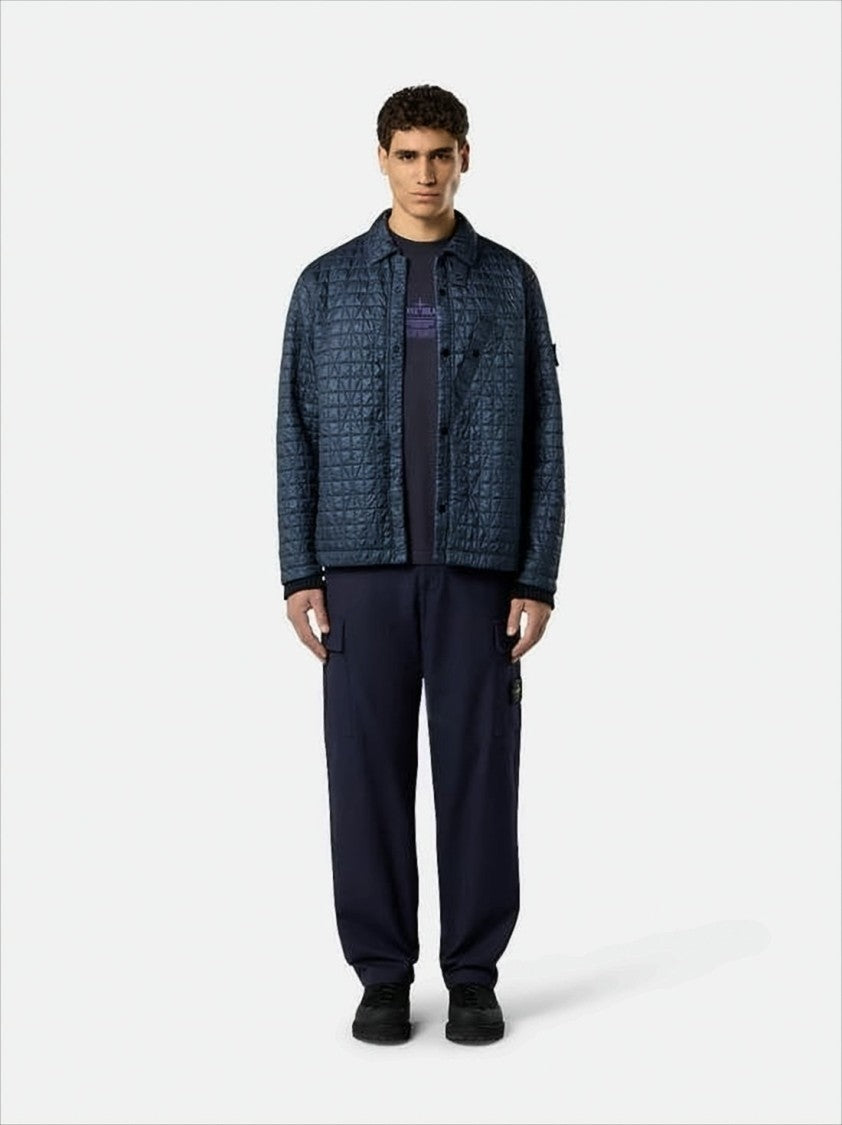 Stone Island Structured Blue Cotton Cargo Pants With Signature Patch