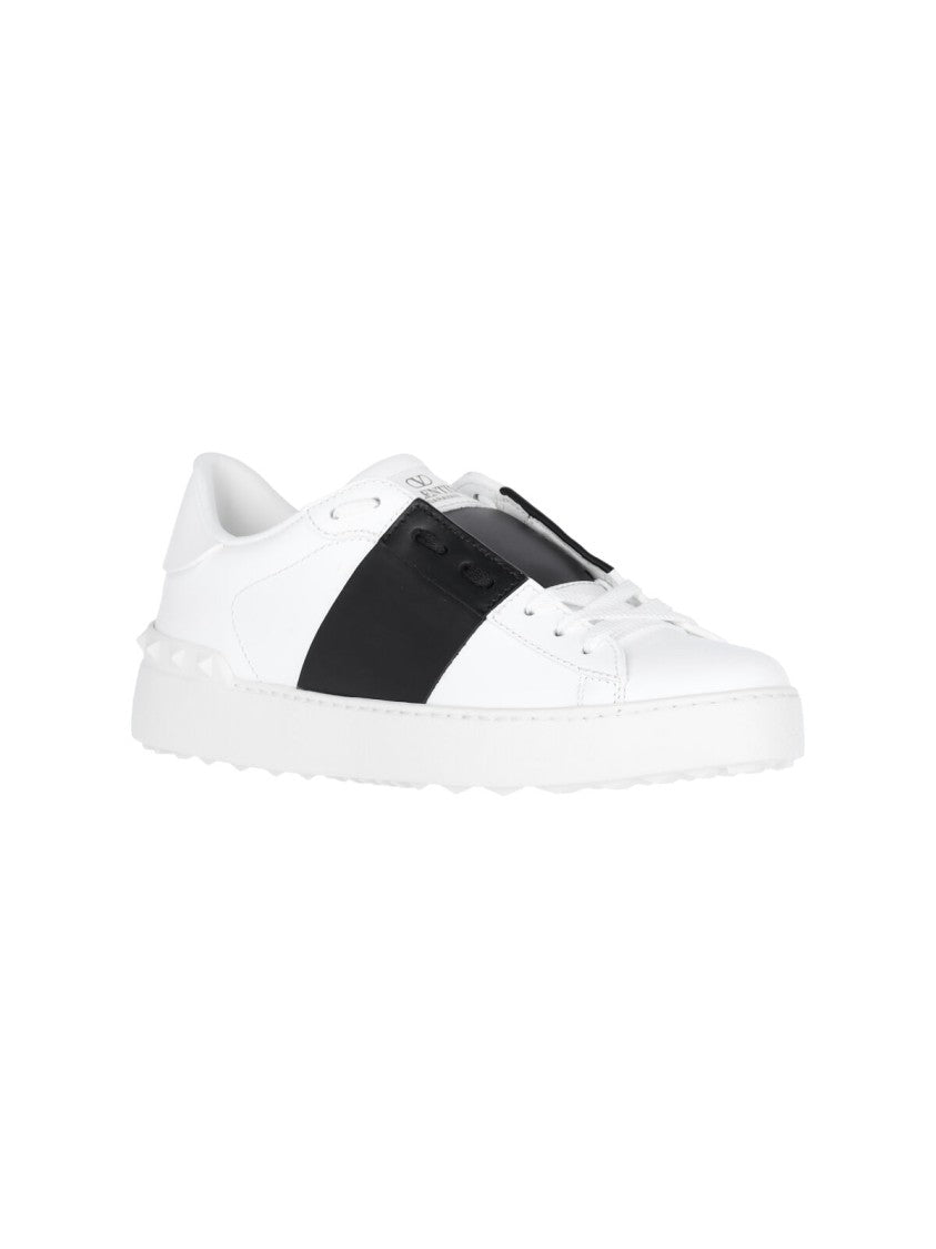Valentino Garavani Low-Top White Leather Sneakers With Black Midfoot Panel