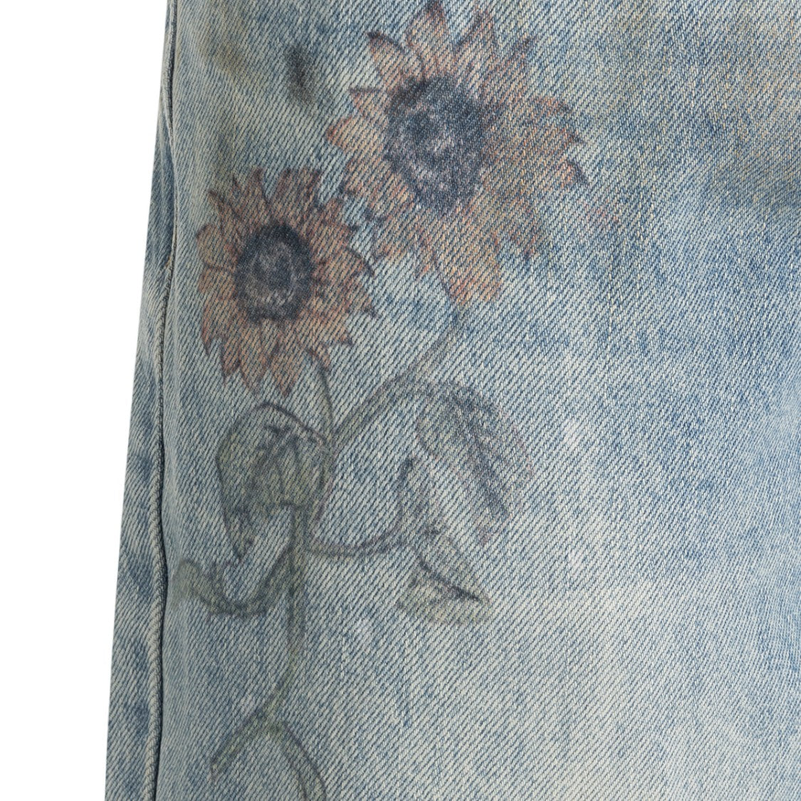 Found Light Blue Washed Denim Jeans With Artistic Prints