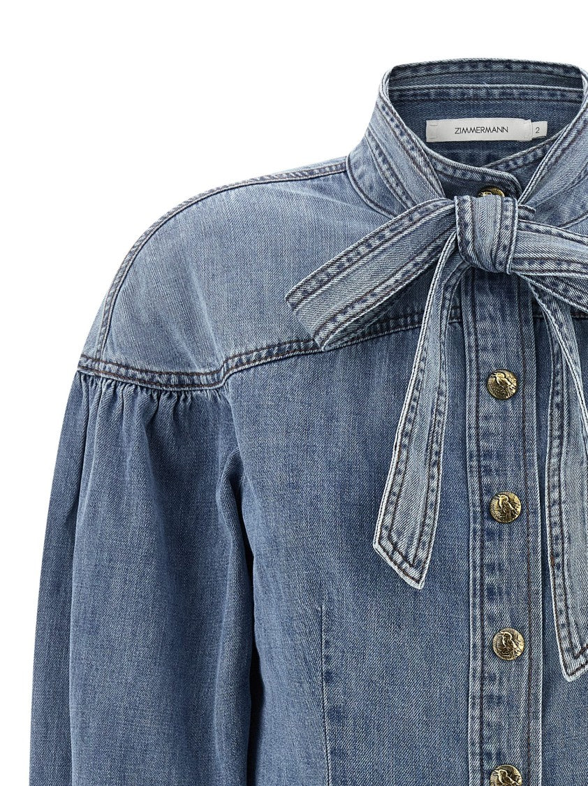 Zimmermann Cotton Denim Shirt With Mandarin Collar