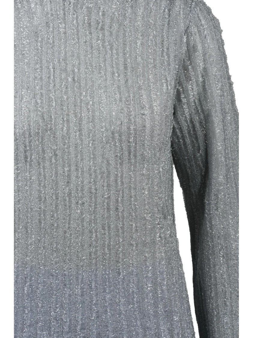 Alysi Shimmering Lamé Knit Top With Vertical Ribbed Texture