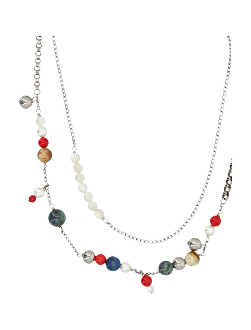 Dries Van Noten Double-Chain Necklace With Natural Stones And Freshwater Pearls