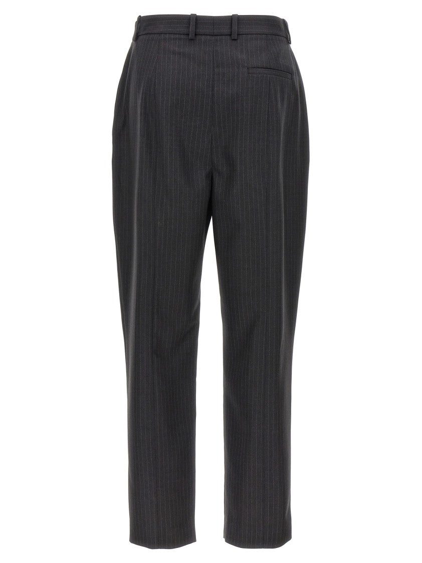 Mcqueen Tailored Black Pinstripe Pants With Ironed Pleats