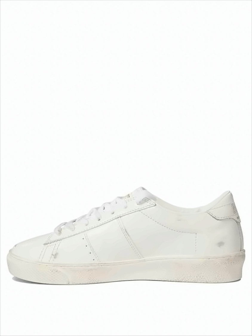 Golden Goose Distressed White Leather Low-Top Sneakers With Gold-Tone Branding