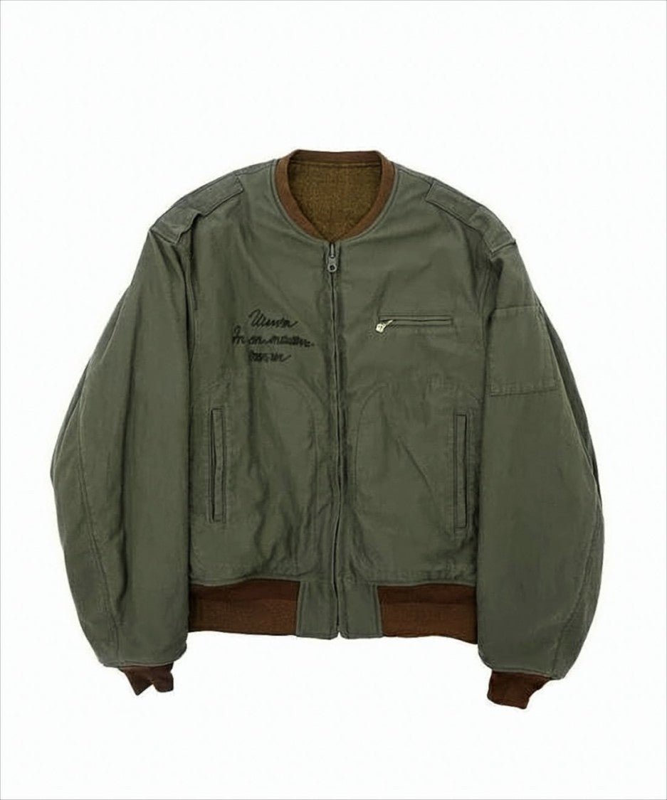 Visvim Boxy Olive Green Jacket With Contrasting Ribbed Details
