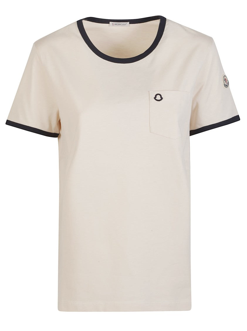 Moncler Logo Round Neck Cotton Trim T-Shirt