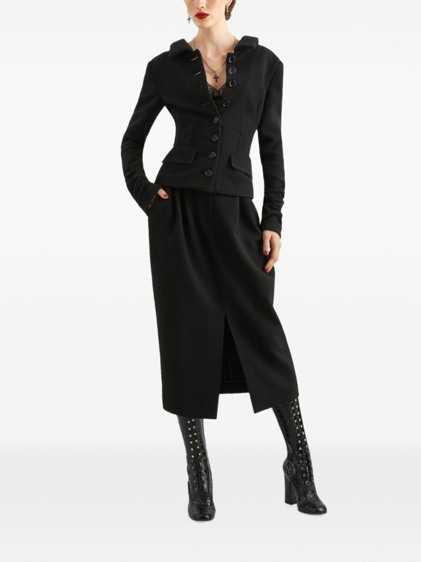 Dolce & Gabbana Tailored Front Slit Pleated Waistband Midi Skirt