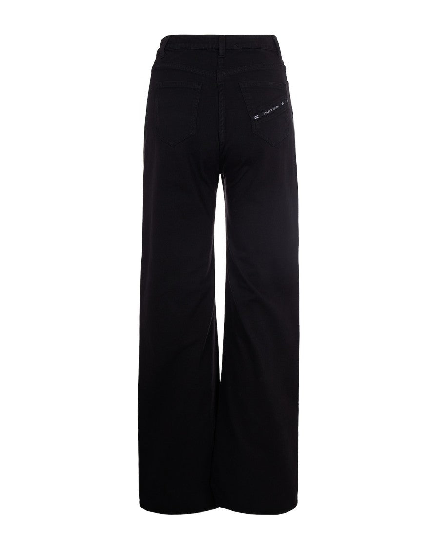Elisabetta Franchi Wide-Leg Denim Pants With Golden Logo Details