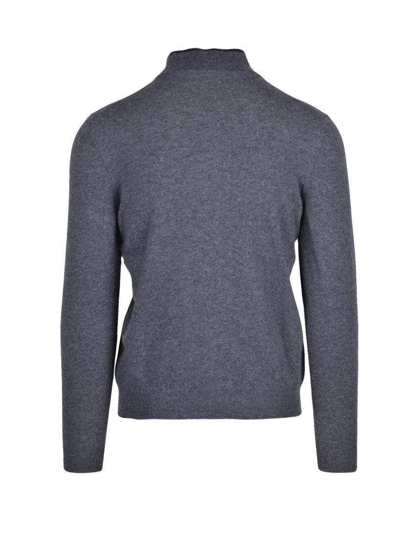 Fedeli Cashmere Zip Cardigan With High Collar And Ribbed Detailing