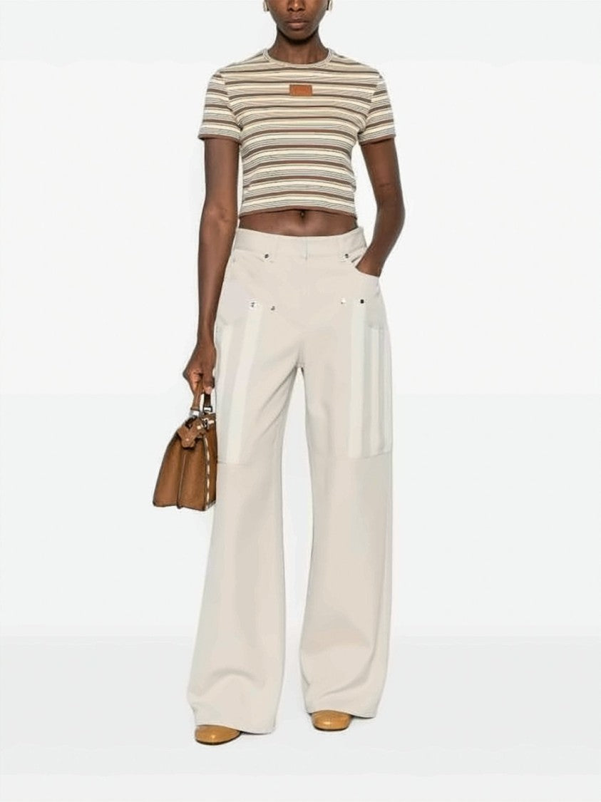 Fendi Cropped Short-Sleeve Top With Horizontal Stripes