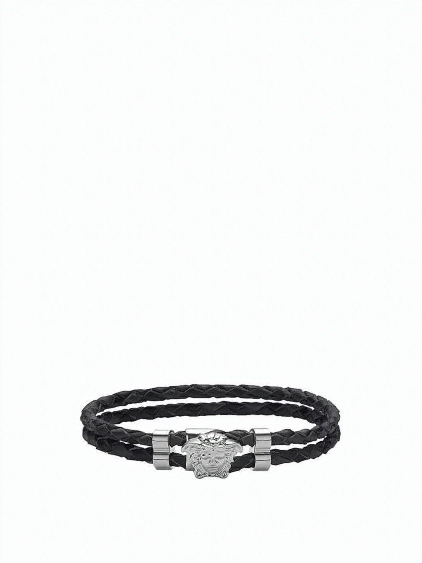 Versace Braided Leather Double-Wrap Bracelet