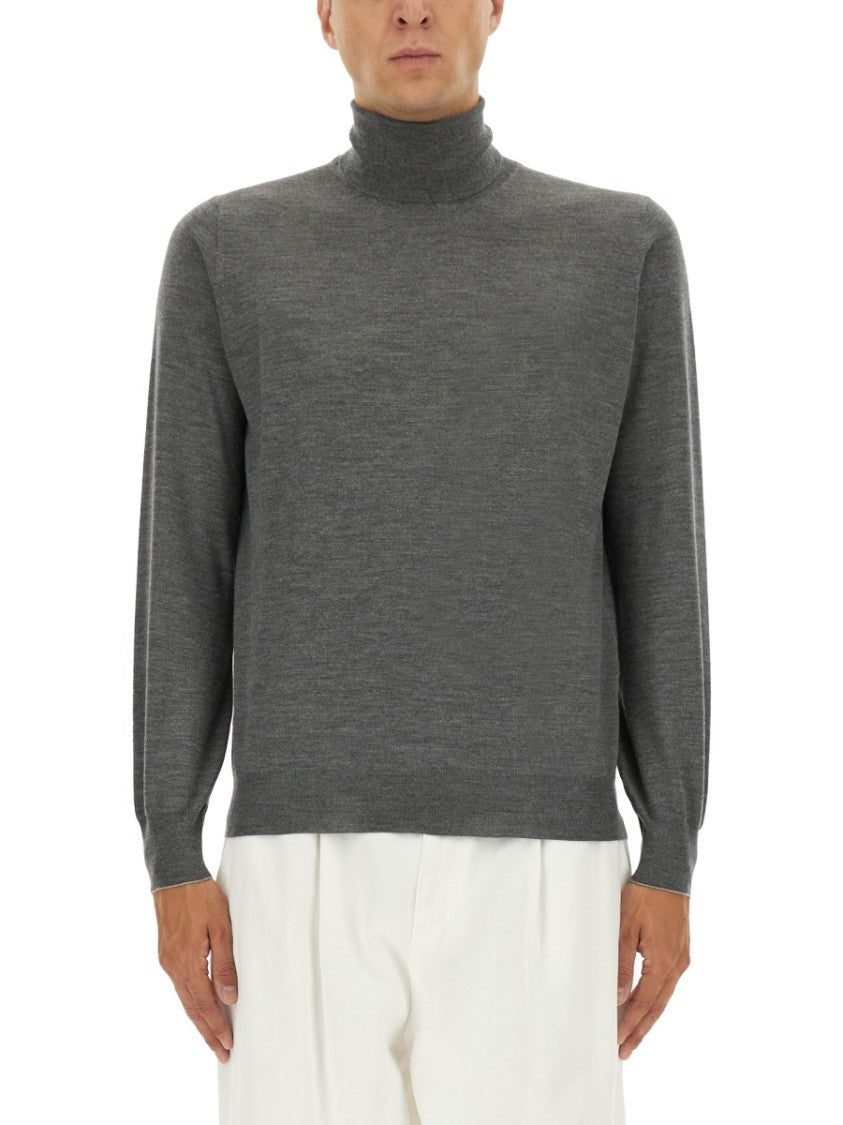 Brunello Cucinelli Finely Knit Turtleneck Shirt In Heathered Grey