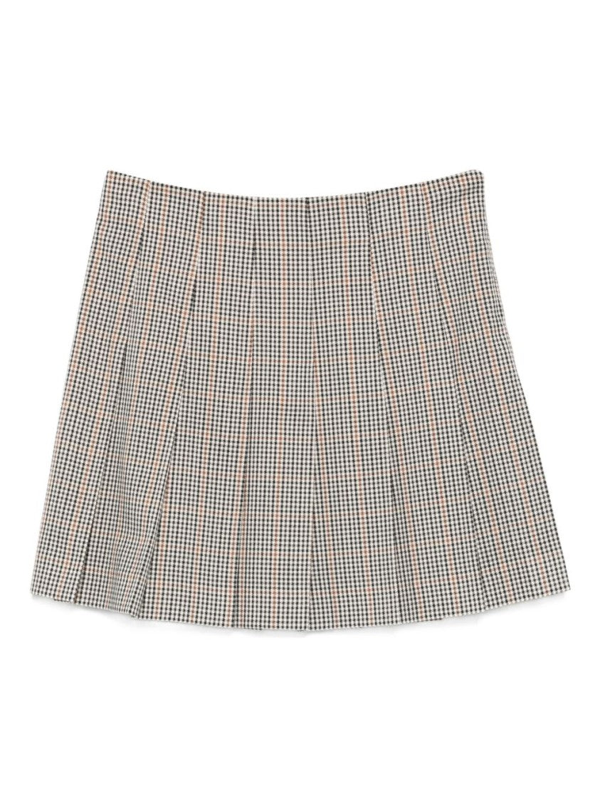 Msgm White Pleated Mini Skirt With Checkered Pattern