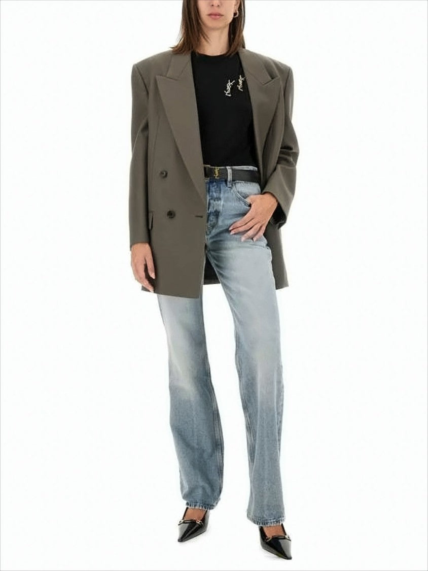 Saint Laurent Light Blue Denim Trousers With Raw Hem