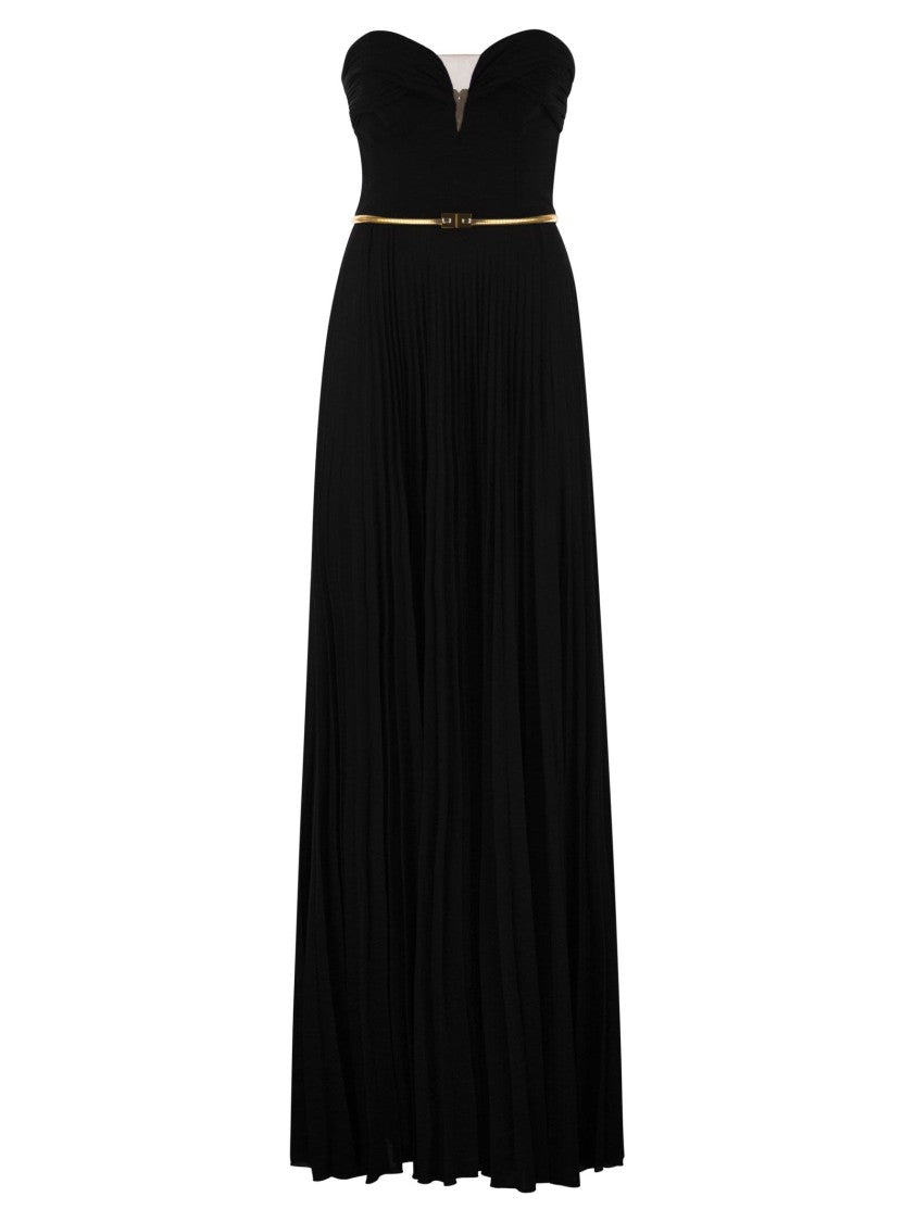 Elisabetta Franchi Pleated Lurex Jersey Red Carpet Dress