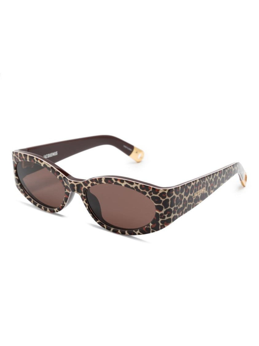 Jacquemus Narrow Oval Leopard Print Sunglasses