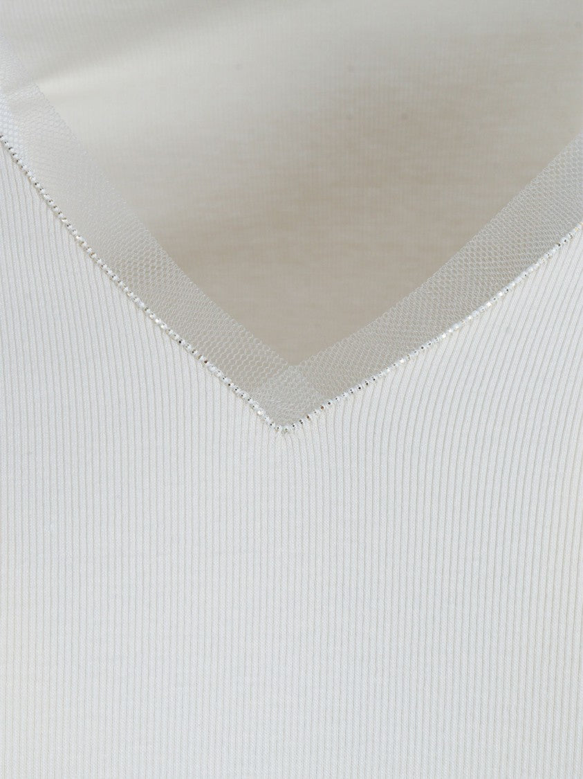 Fabiana Filippi V-Neck Ribbed Jersey T-Shirt