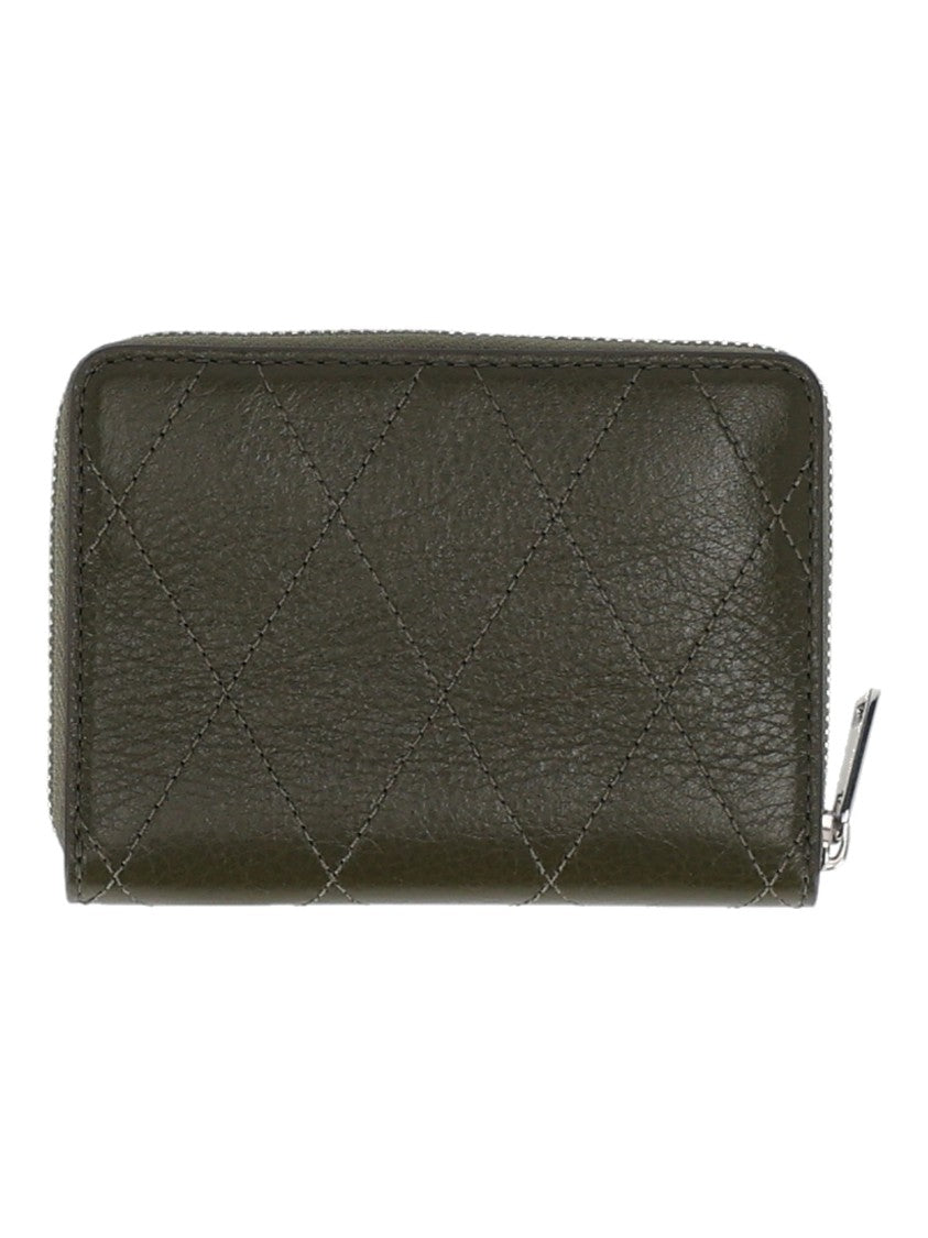 Tory Burch Silver Emblem Quilted Small Zip-Around Wallet