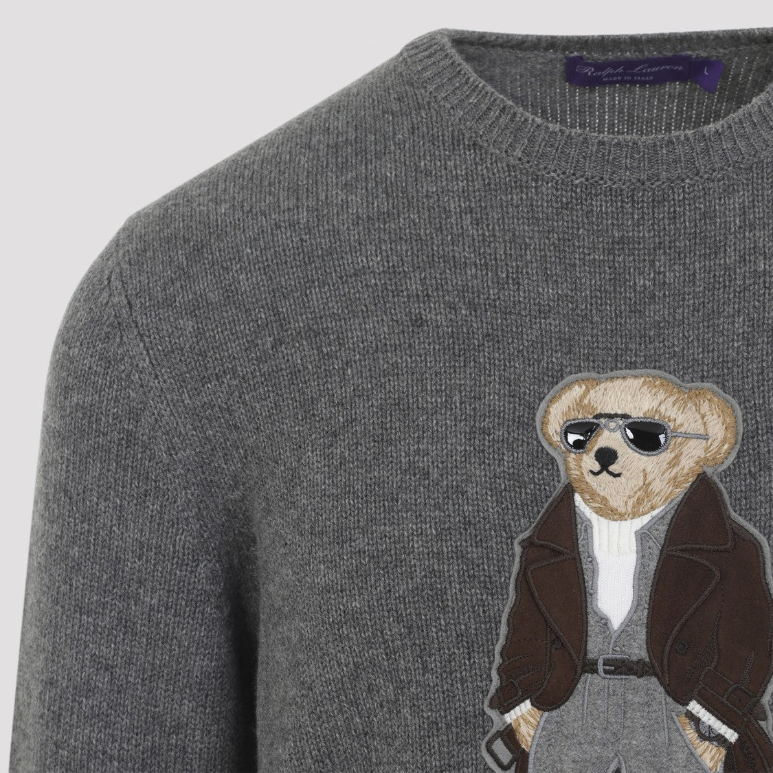 Ralph Lauren X Purple Label Medium Grey Melange Cashmere Bear Pullover
