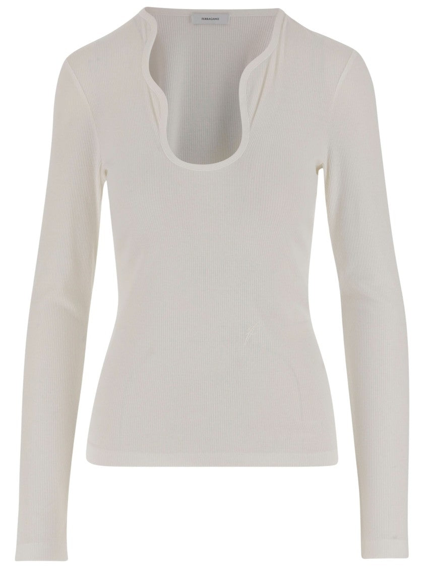 Salvatore Ferragamo Cotton Top With Shaped Neckline