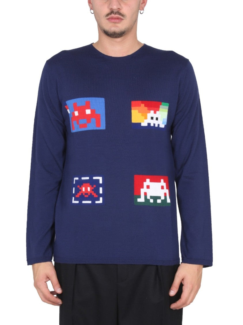 Comme Des Garçons Pixelated Graphic Wool Jersey Sweater