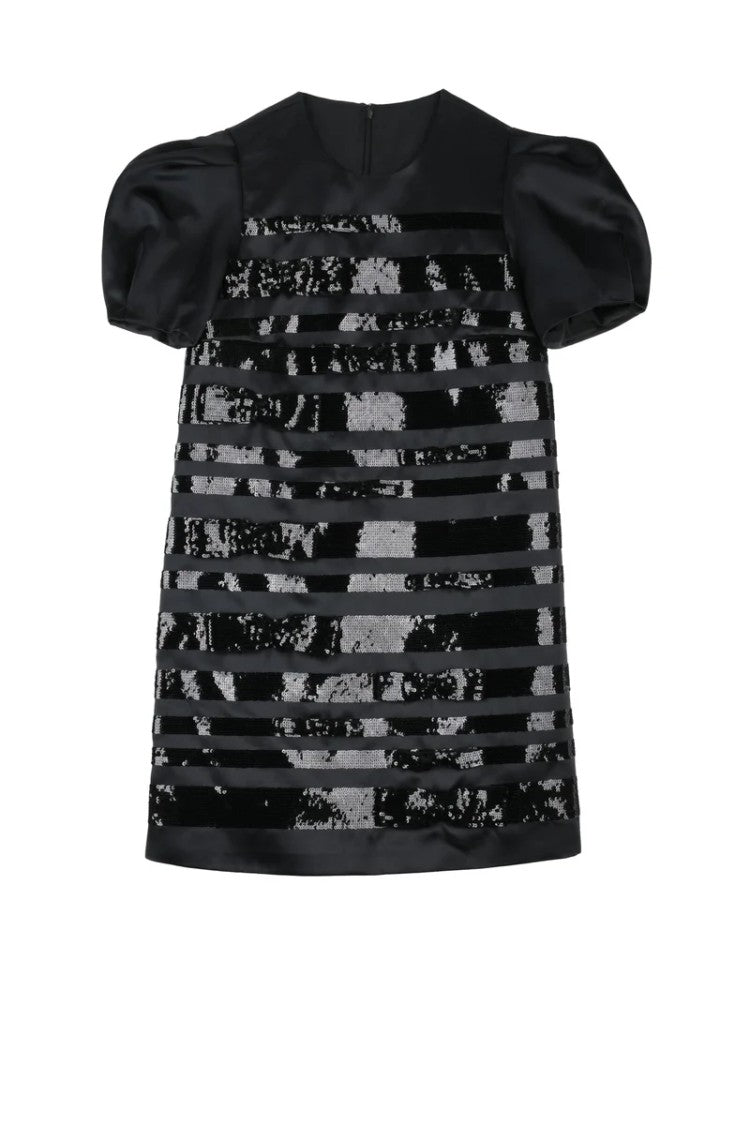 Elisabetta Franchi Satin Sheath Dress Balloon Sleeves - Black
