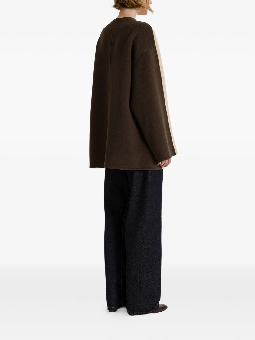 Alberta Ferretti Long Two-Tone Wool Coat With Gold-Tone Buttons