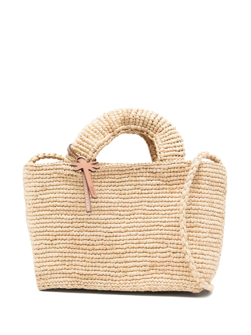 Manebi Textured Woven Beige Shoulder Bag