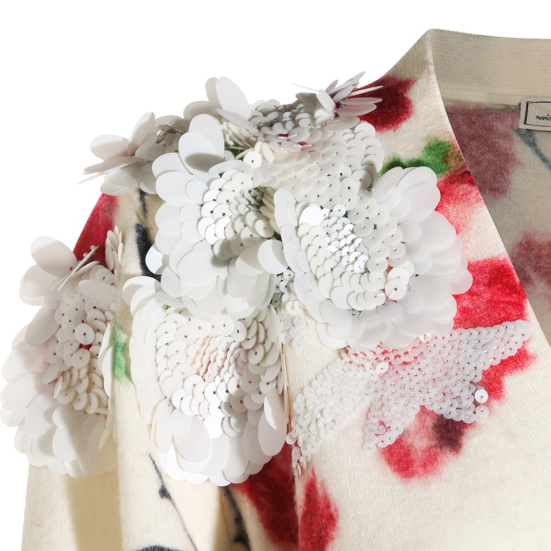 Blumarine Amber Light Wool Cashmere Floral Embellished Sweater