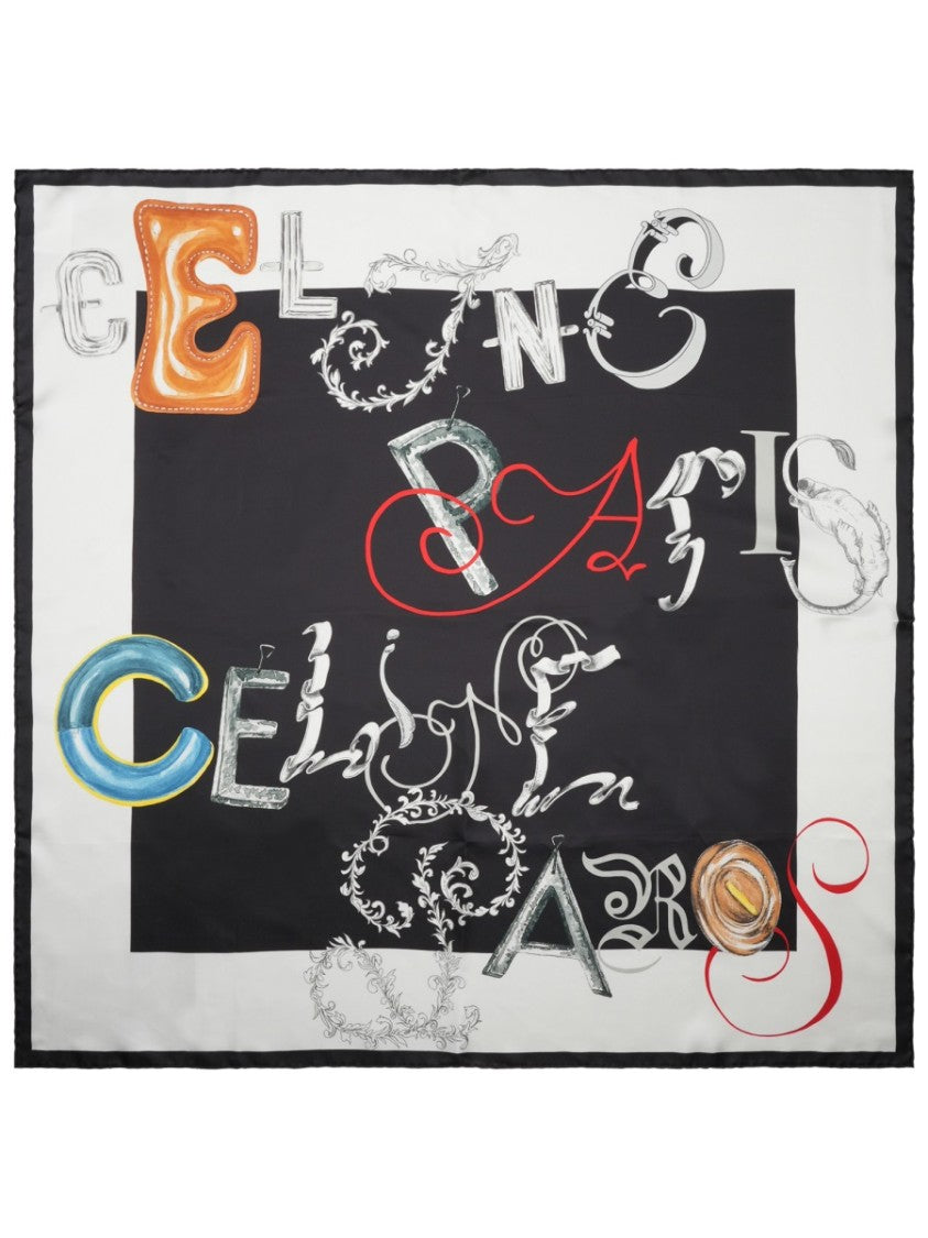Celine Artistic Typography Twill Silk Scarf