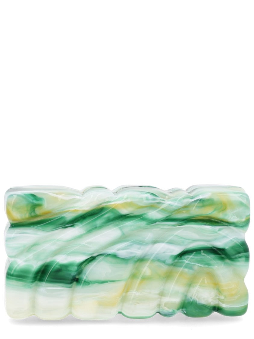 Cult Gaia Aura Wavy Marbled Green Acrylic Clutch