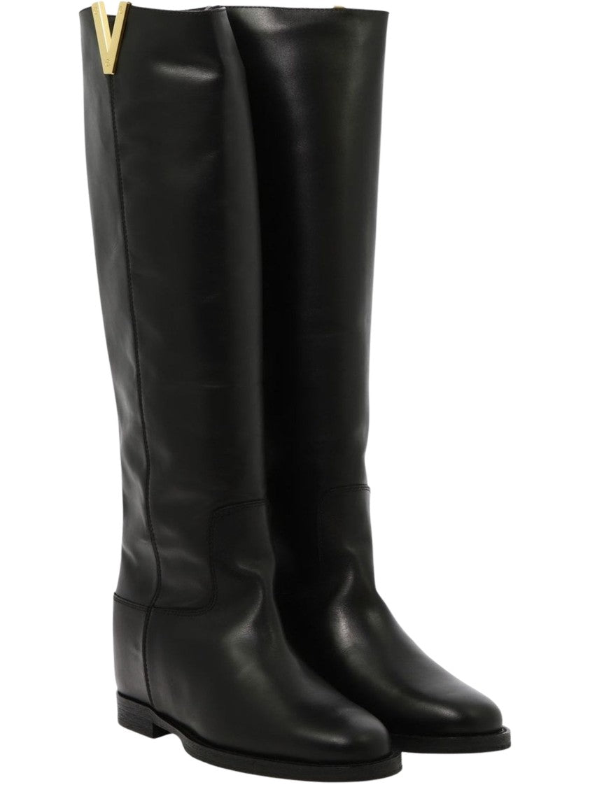 Via Roma 15 Black Gold-Tone Logo Plaque Saint Barth Boots