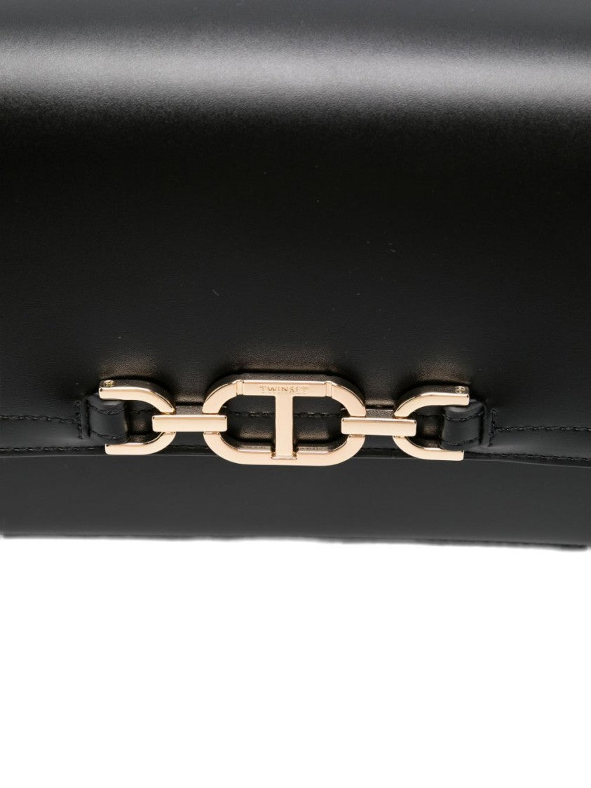 Twin-Set Structured Black Shoulder Bag With Gold-Tone Clasp