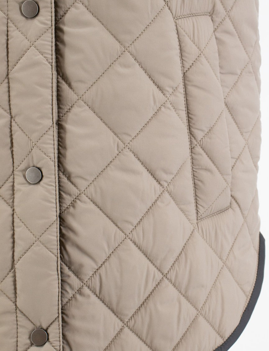 Brunello Cucinelli Quilted Waistcoat With Hood And Diamond Pattern