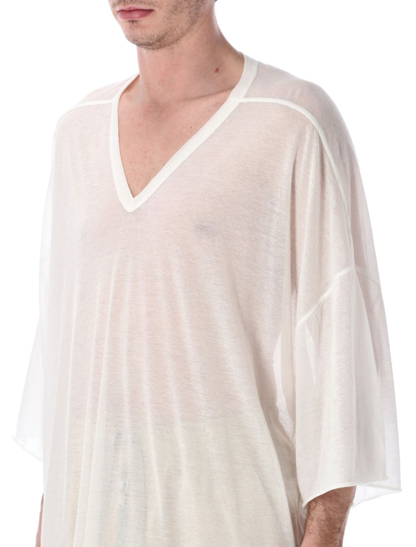 Rick Owens Oversized V-Neck Cotton Jersey Tee